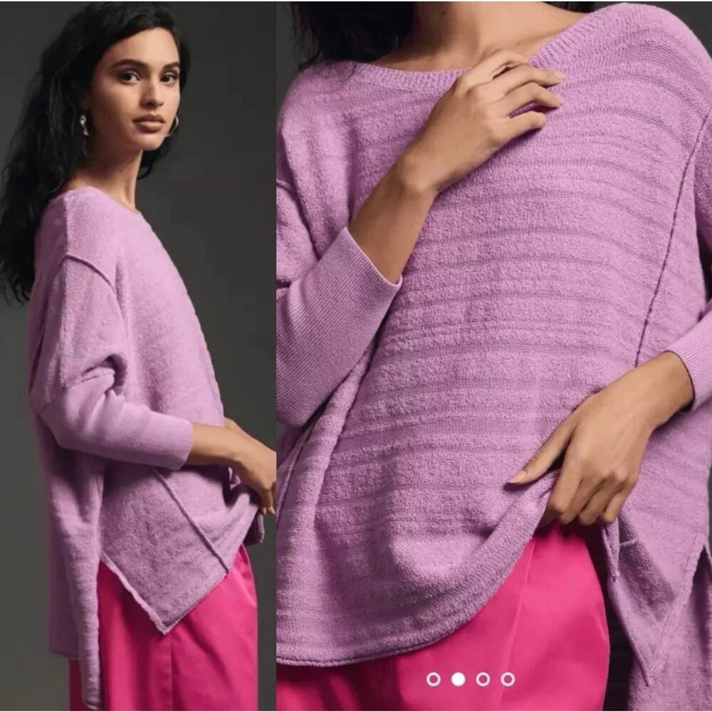 Anthropologie Pilcro Oversized Sweater Tunic Boho Cozy Striped Lilac Purple S